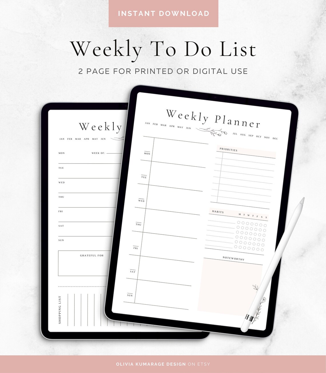 Weekly Planner Printable | Minimalist Floral Daily Schedule, Study ...