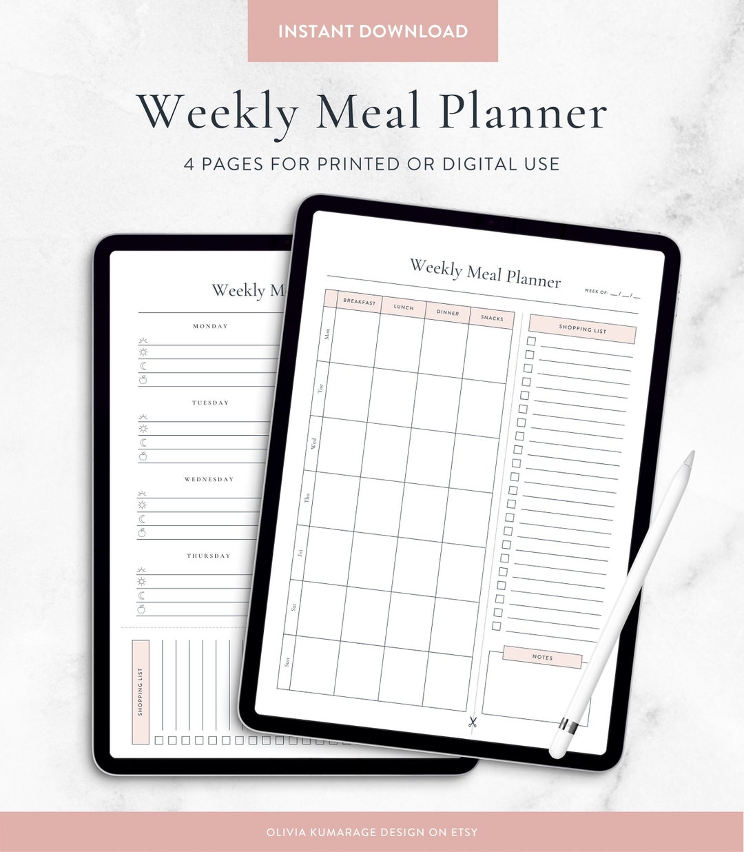 Weekly Food Diary Printable | Meal Planner, Daily Food Journal, Grocery ...