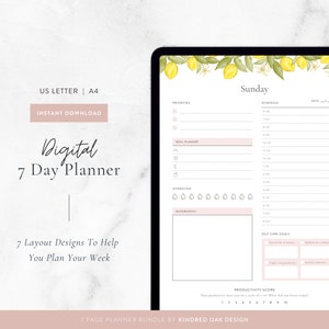 7 Day Planner Printable | Daily To Do List, Work From Home, Daily Hourly Planner, Student Template | PDF Digital Download A4, US Letter