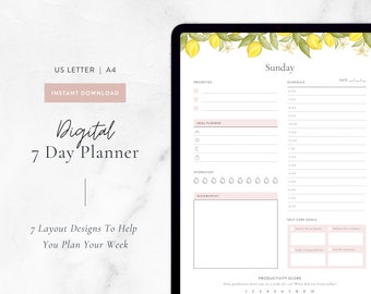 Planejador de 7 dias para impressão | Lista de tarefas diárias, trabalho em casa, planejador diário de hora em hora, modelo de estudante | PDF Digital Download A4, Carta EUA