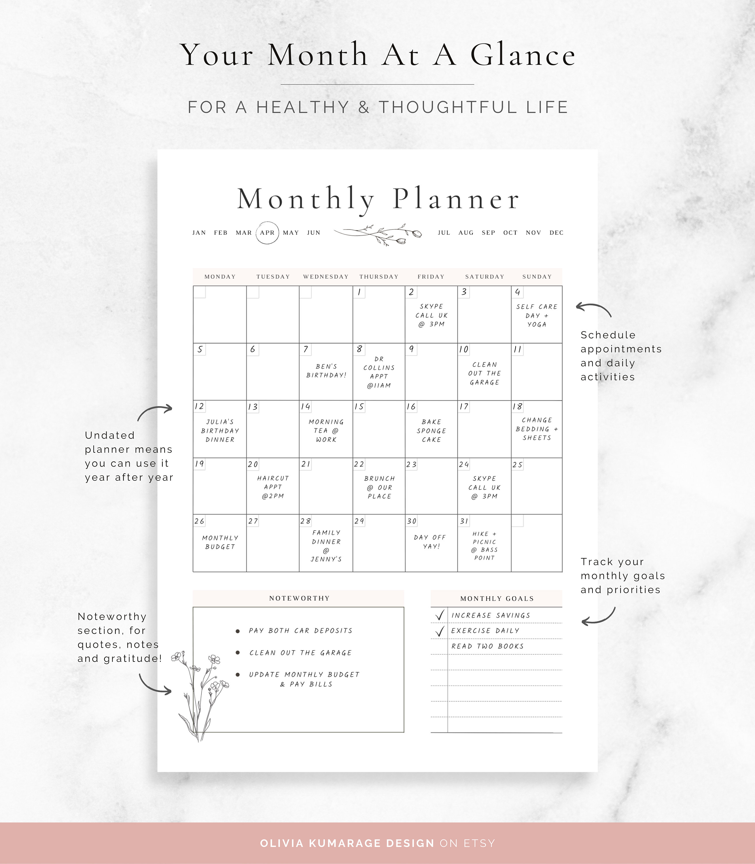 Weekly Planner Printable Bundle | Minimalist Floral Daily Journal ...