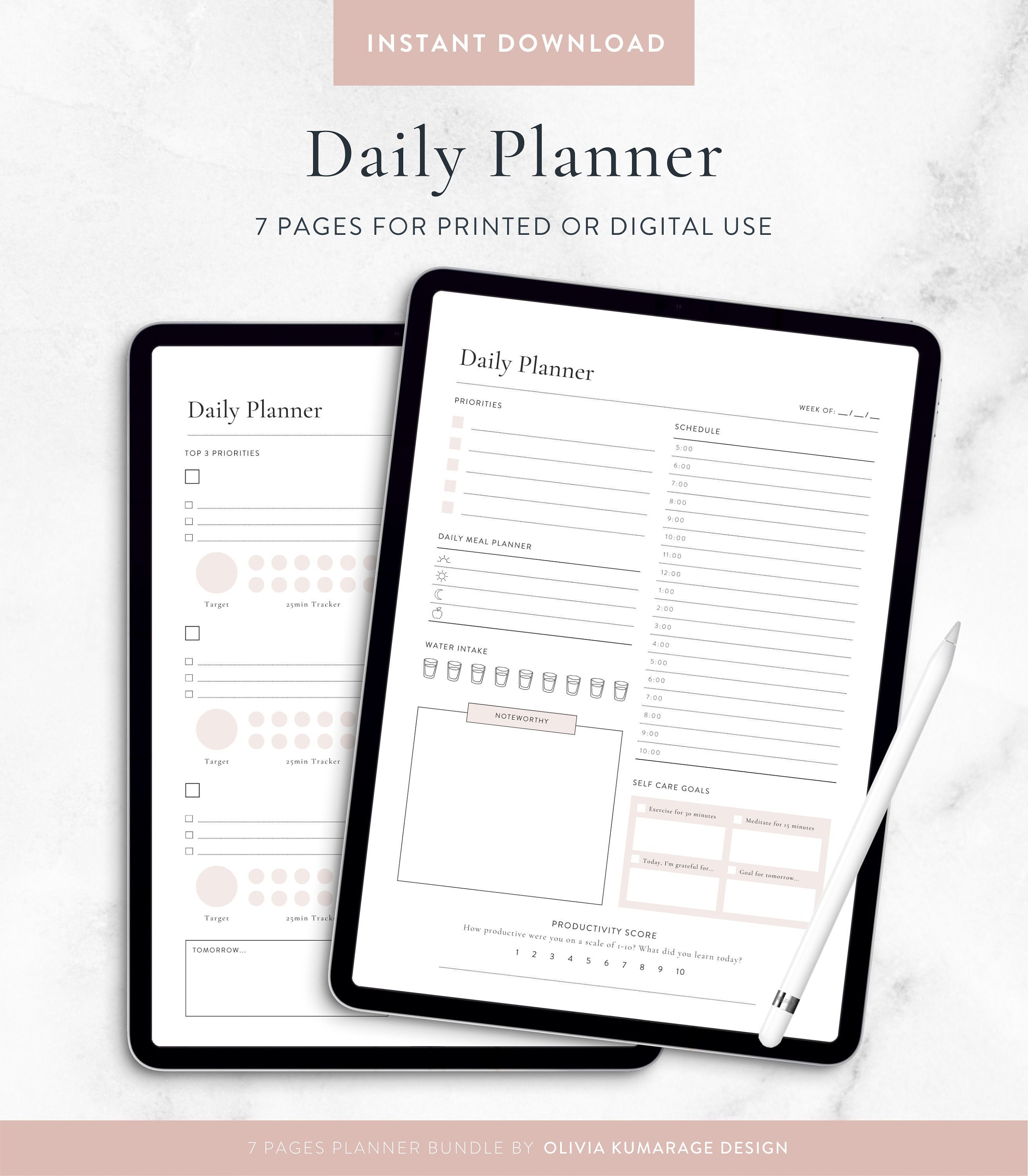 Daily Planner Printable | Work From Home, Daily to Do List, Water ...