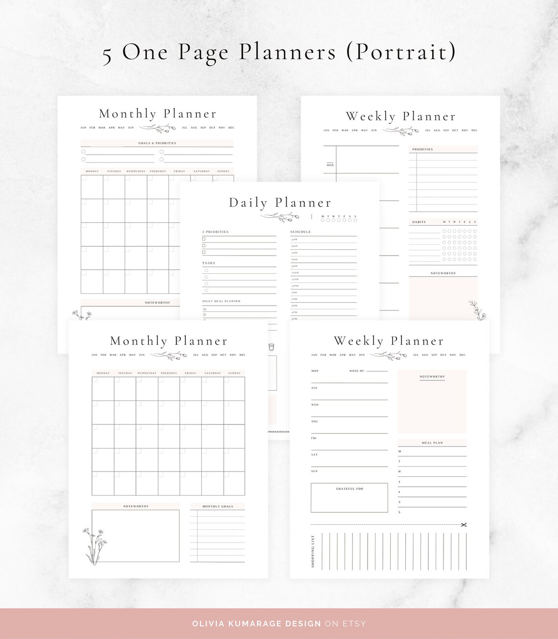 Weekly Planner Printable Bundle | Minimalist Floral Daily Journal ...