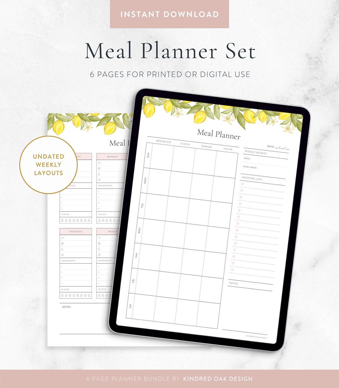 Weekly Meal Planner Printable | Daily Food Journal, Meal Prep Planner ...