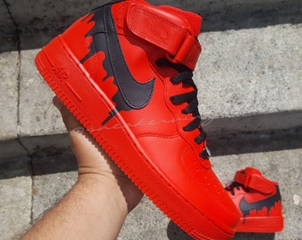 Black Air Force 1 with Red Drip Custom Air Force 1 - Hand Painted