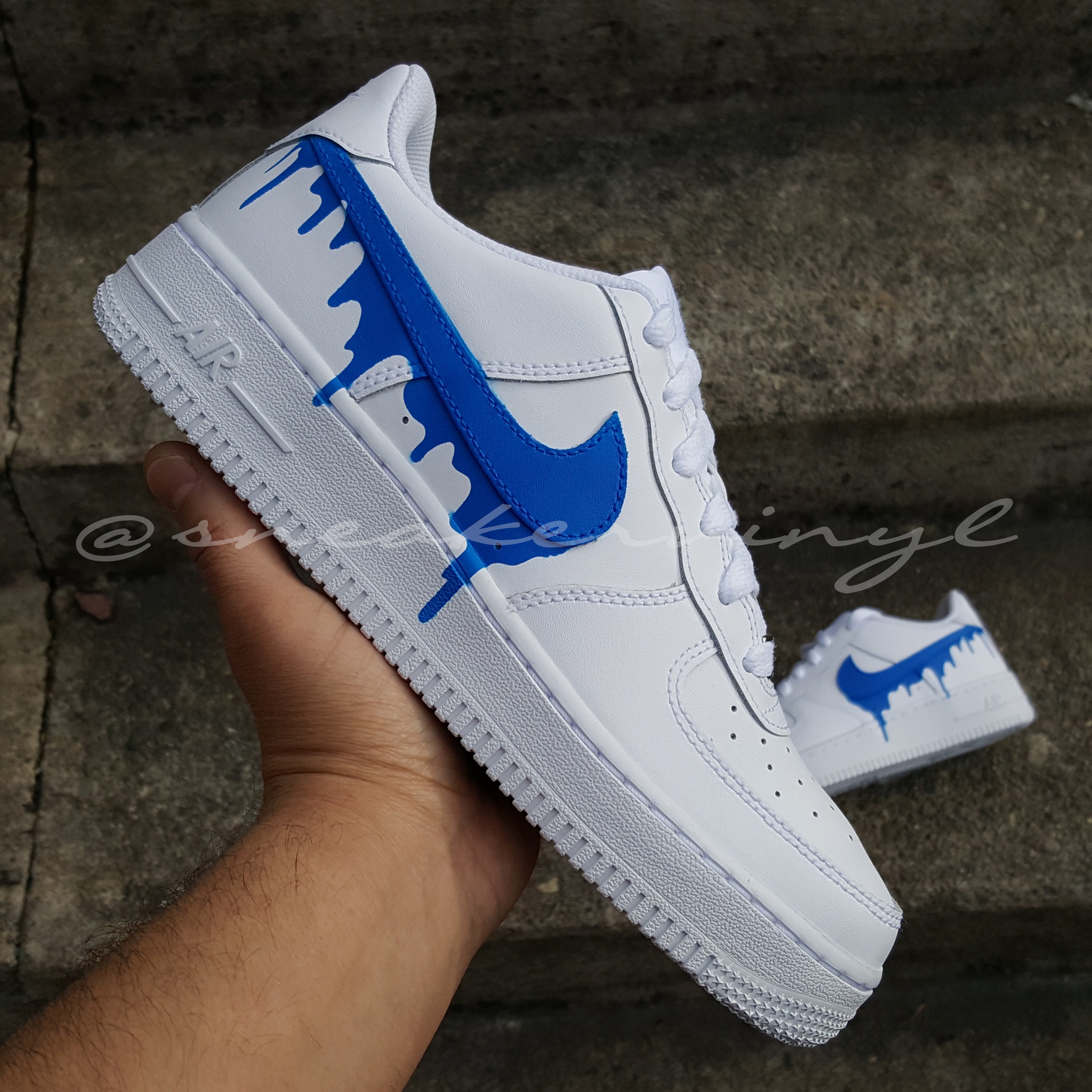 Nike Air Force 1 Low Blue Paint Drip Custom NWT 