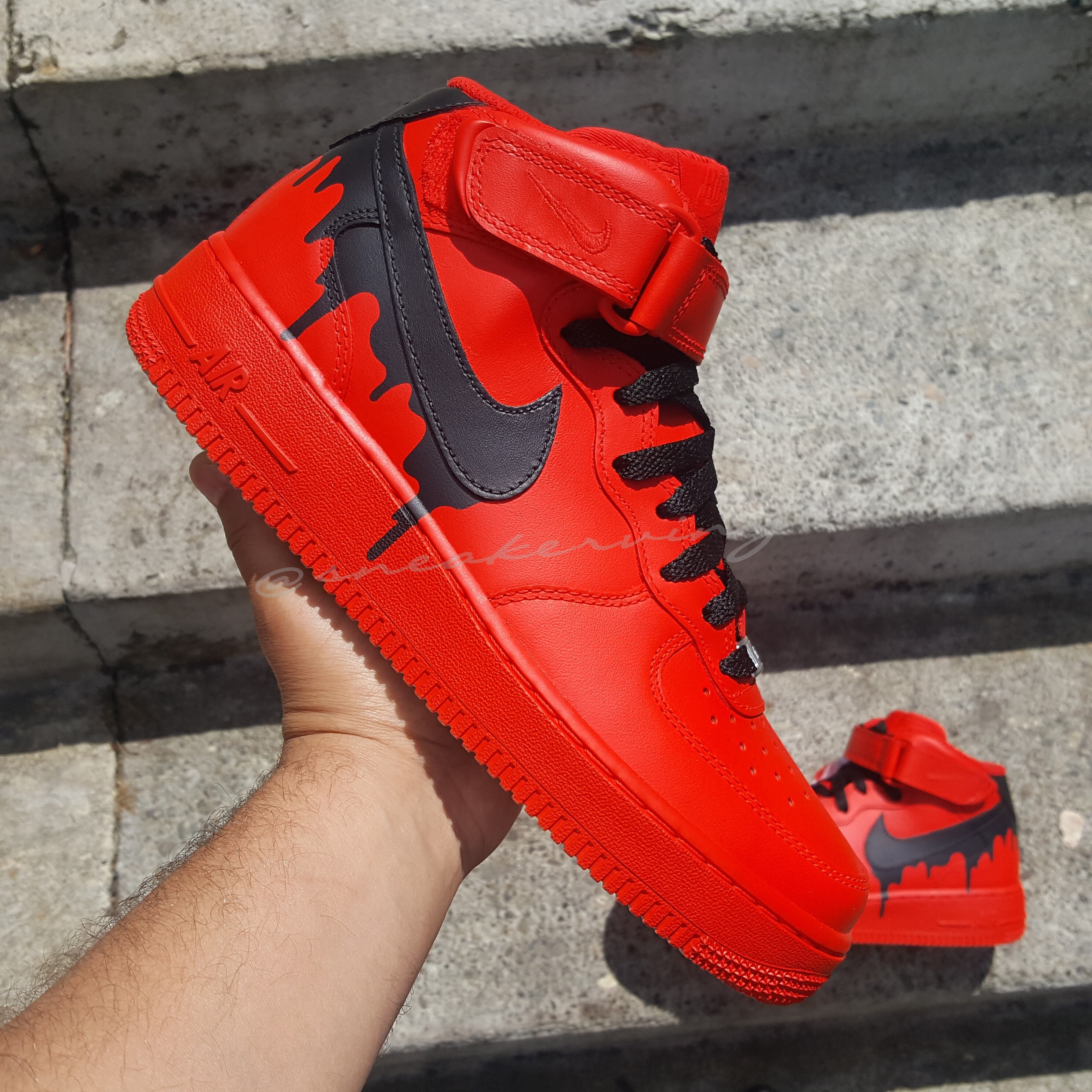 Nike Air Force 1 Low Red Black Paint Drip Custom NWT -  Ireland