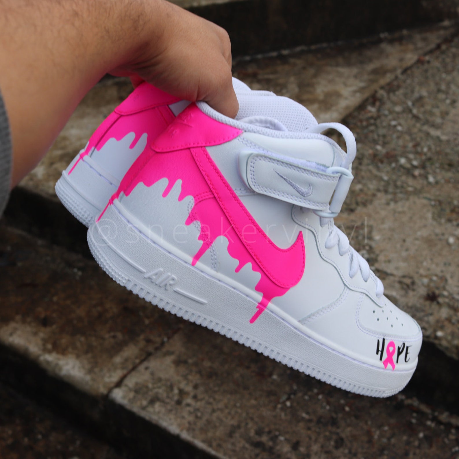 Nike Air Force 1 Mid hope Breast Cancer Awareness Drip Custom NWT - Etsy