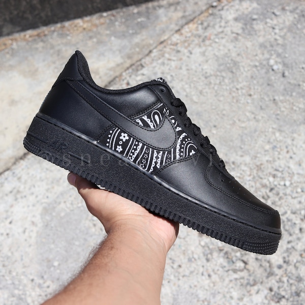 Nike Air Force 1 Low Black Bandana Custom NWT