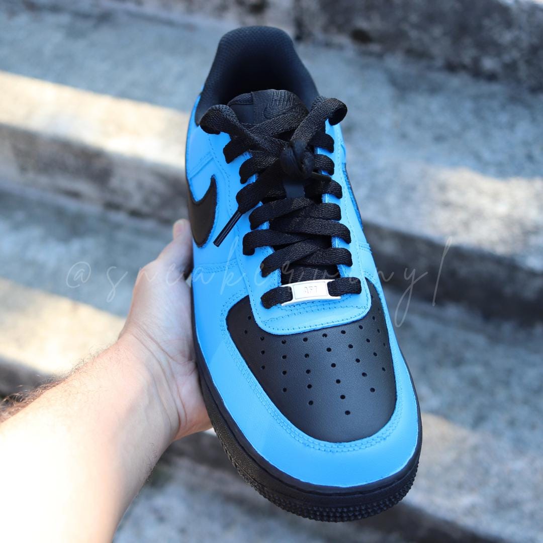 Nike Air Force 1 Low Black N Sky Blue Custom NWT - Etsy