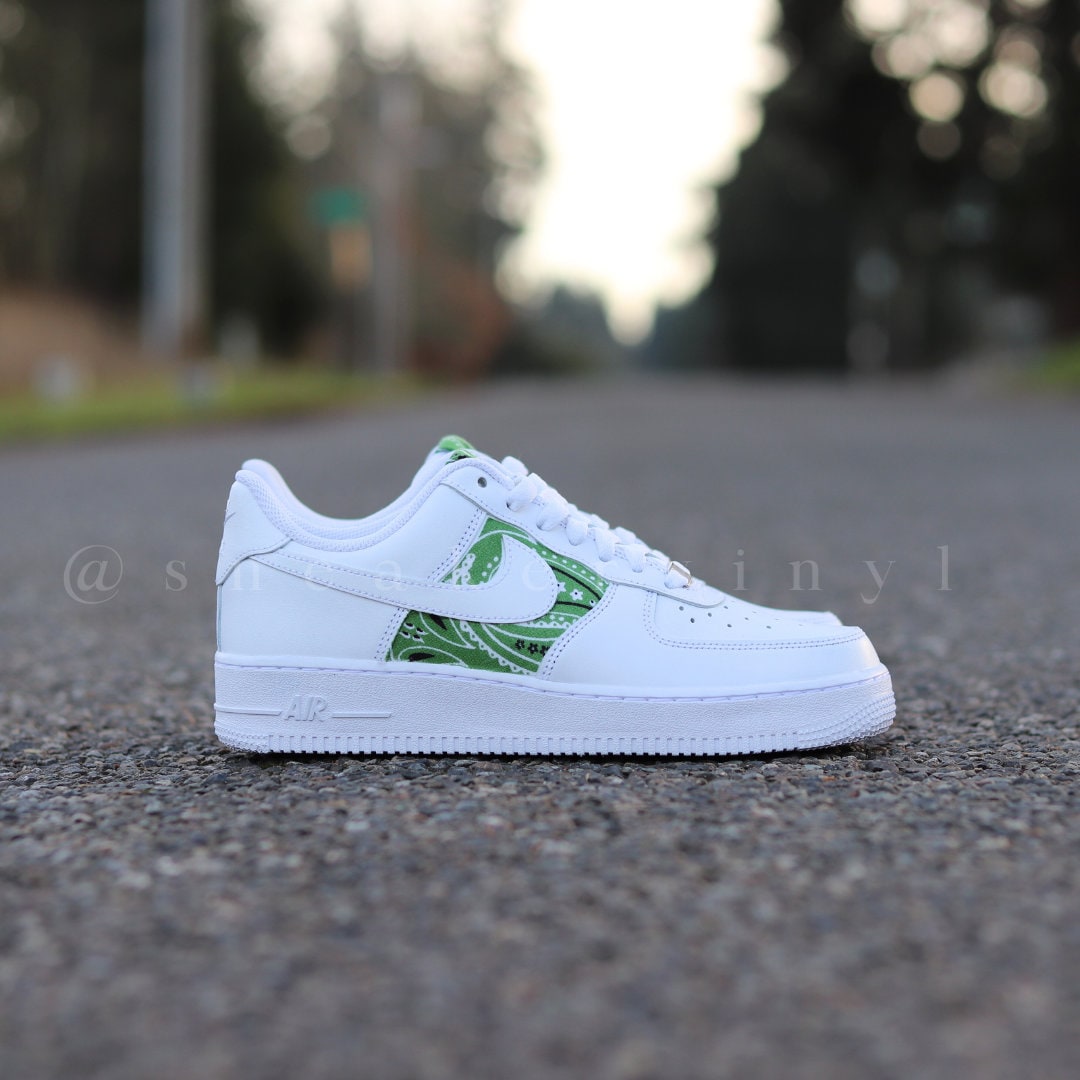 Custom Nike Air Force 1 Low Green Apple Bandana Paisley Pattern