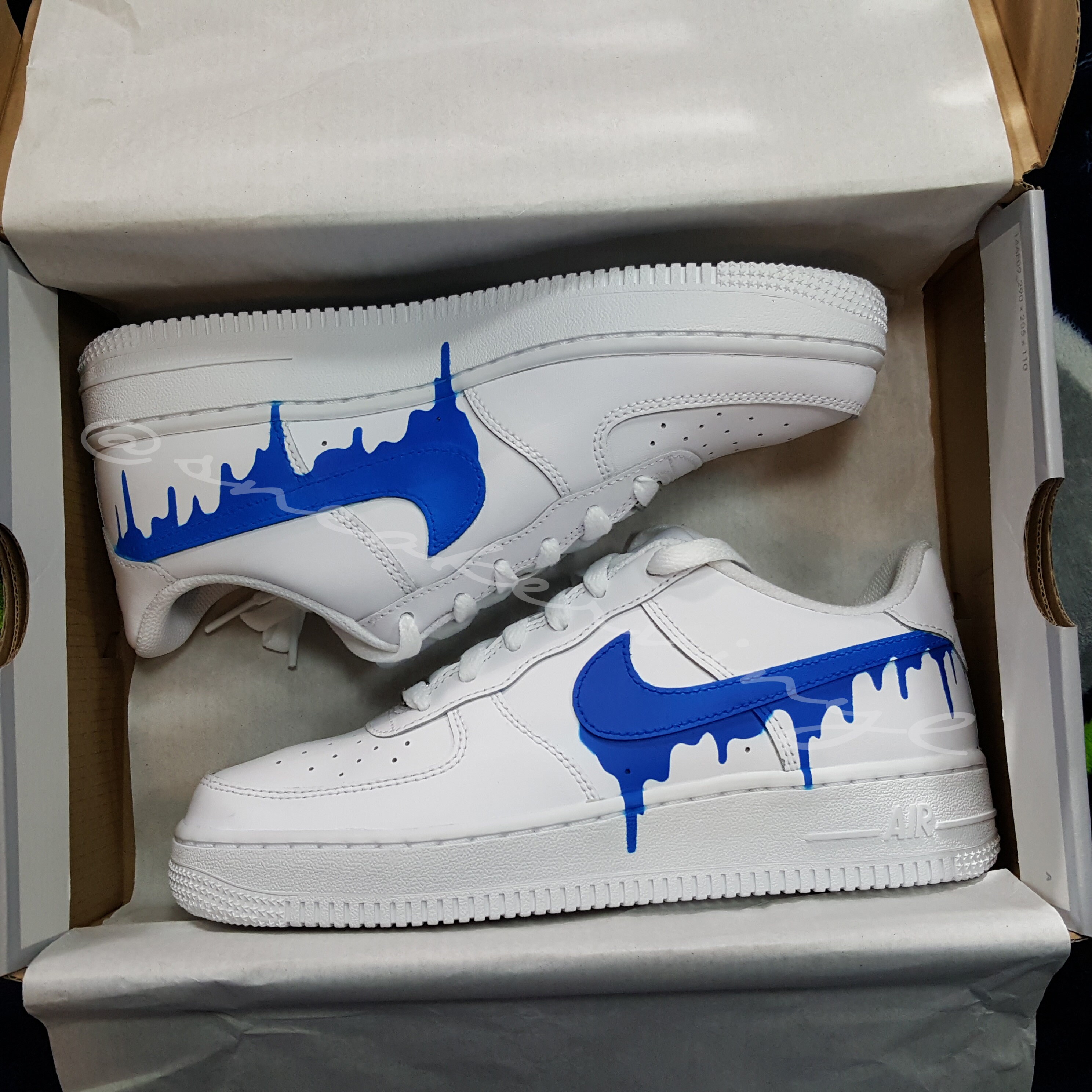 Nike Air Force 1 ドリップペイント Nike Air Force 1 Low Blue Paint Drip Custom NWT - Etsy