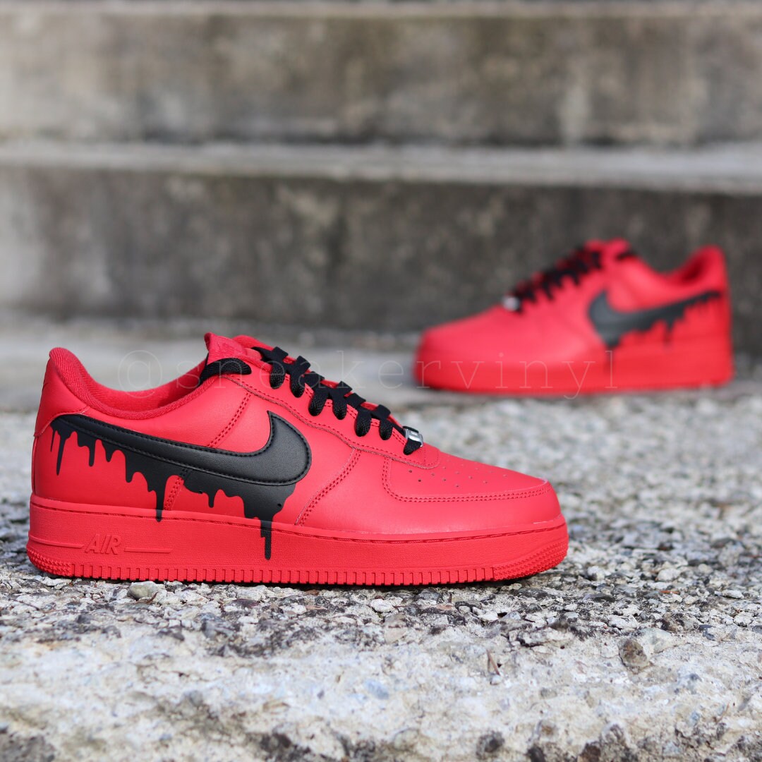 Nike Air Force 1 Low Red Black Paint Drip Custom NWT -  Ireland