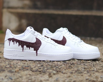 Custom Air Force 1 Low Burgundy Paint Drip Custom NWT