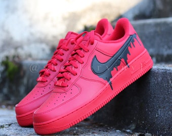 Custom Nike Air Force 1 Low: Red & Black Paint Drip Sneakers