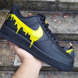 Nike Air Force 1 Low Black n Yellow Paint Drip Custom NWT