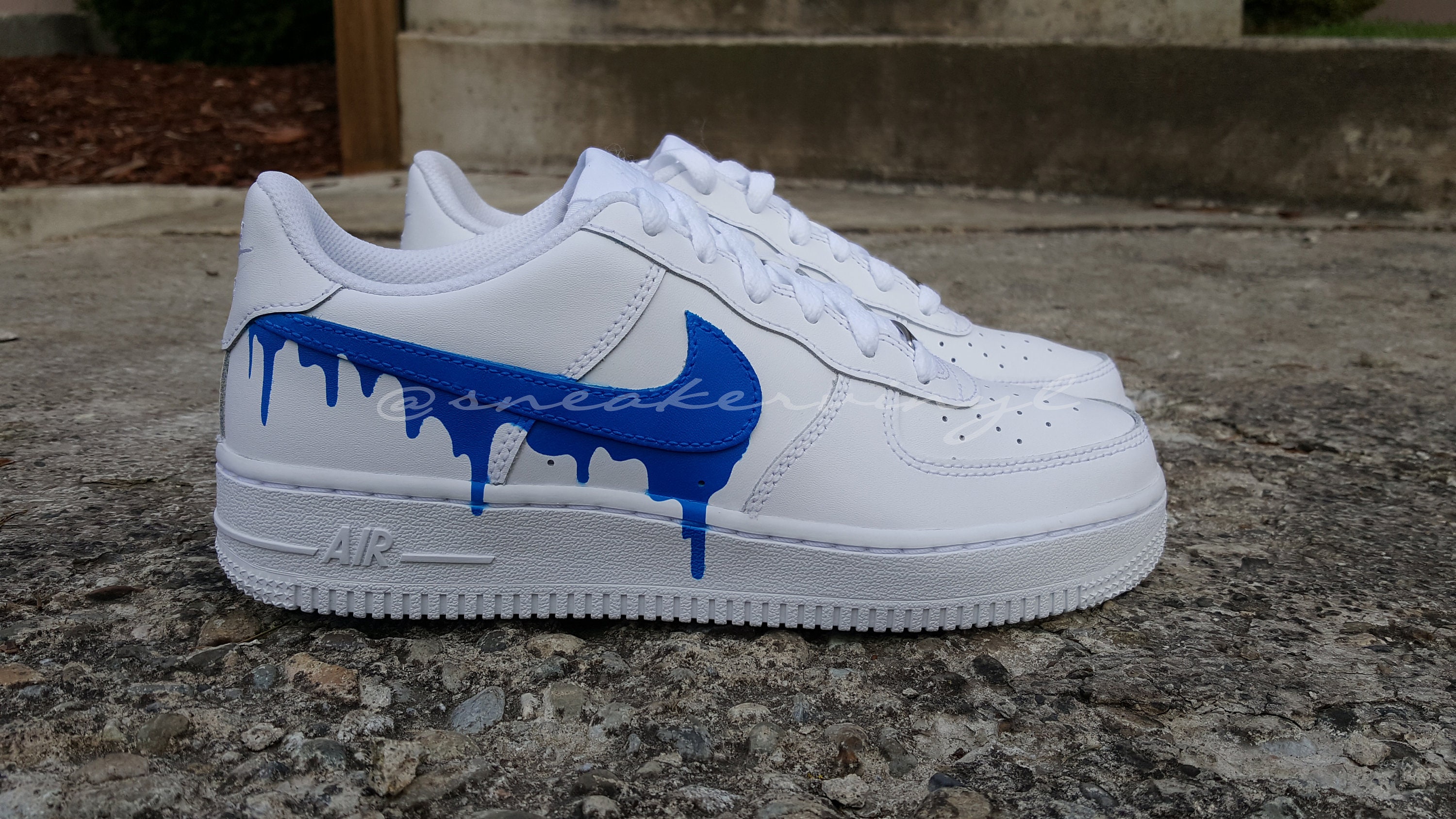 Nike Air Force 1 ドリップペイント Nike Air Force 1 Low Blue Paint Drip Custom NWT - Etsy