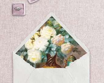 White roses A7 envelope liner template , white floral wedding envelope liner template with 3 flaps