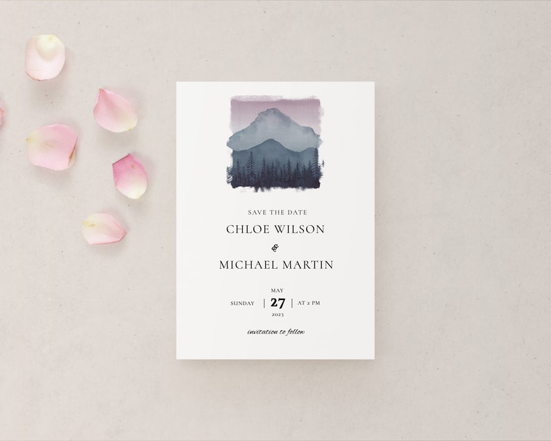 Mountains Wedding save the date invitation, Save the date printable invite, modern minimalist save the date template image 7