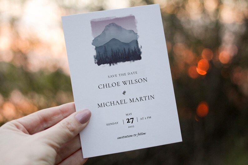 Mountains Wedding save the date invitation, Save the date printable invite, modern minimalist save the date template image 3