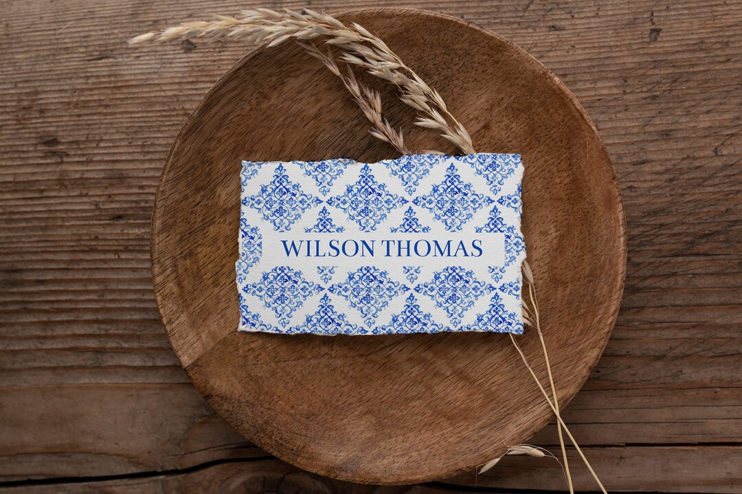 Blue Customizable Place Card Template for Weddings, Parties and Events ...