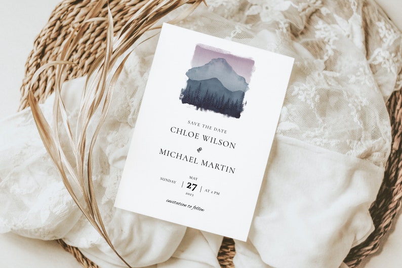 Mountains Wedding save the date invitation, Save the date printable invite, modern minimalist save the date template image 4