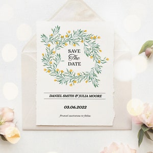 Bright floral wreath save the date template, spring wedding card template, , printable watercolor floral wedding invitations image 1