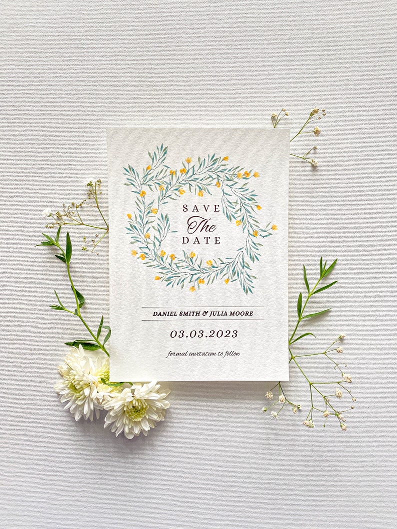 Bright floral wreath save the date template, spring wedding card template, , printable watercolor floral wedding invitations image 7