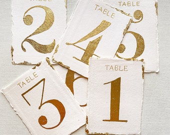 Gold Foil table numbers, wedding table numbers, Handmade wedding table decor