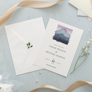 Mountains Wedding save the date invitation, Save the date printable invite, modern minimalist save the date template image 6