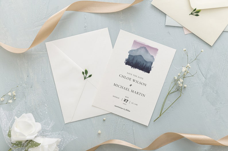 Mountains Wedding save the date invitation, Save the date printable invite, modern minimalist save the date template image 6