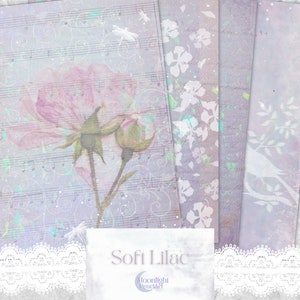 Papel digital lila suave, kit de diario basura imprimible, papel de collage y álbum de recortes