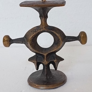 Zoltán Pap Bronze Brutalist Candle Holder: Mid-Century Modern Metalwork