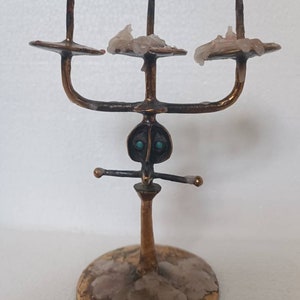 Midcentury modern vintage brutalist candlestick bronze Muharos Lajos funny face