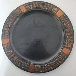 Retro vintage midcentury modern brutalist handhammered wall plate bronze Szilagyi Hungary