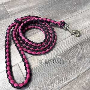 Hand Braided Paracord Dog Leash: Black & Pink, 5 Foot