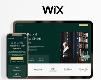 May include: A website screenshot for a legal services company called Lion Head. The website features a green background with a picture of a bookshelf and a bust of a person. The website also includes text that says "We are the best solution to all your legal cases." and "Free Consultation".