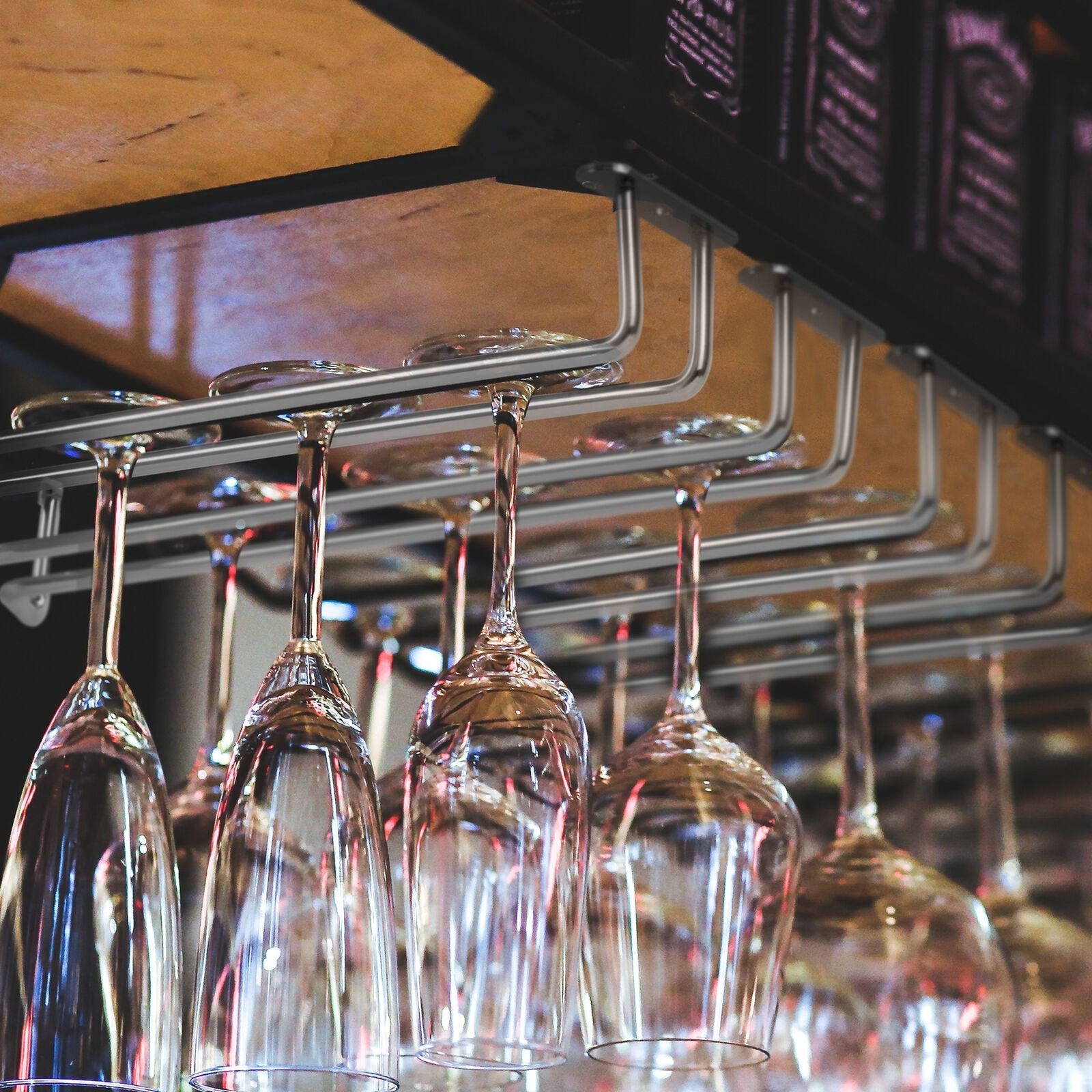 Industrial Pipe Stemware Rack Hanging Glass Racks,Rustic Wood Floating Shelves with 5 Glass Holder,24in Stemware Holder Wine Glass Rack,Steampunk Pipe Shelving Wine Glass Shelf Wall Mounted 