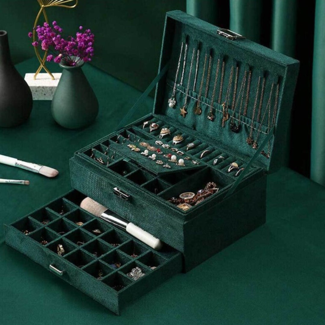 Jewellery Box Green Necklace Ring Organizer Box Storage Drawer Etsy UK