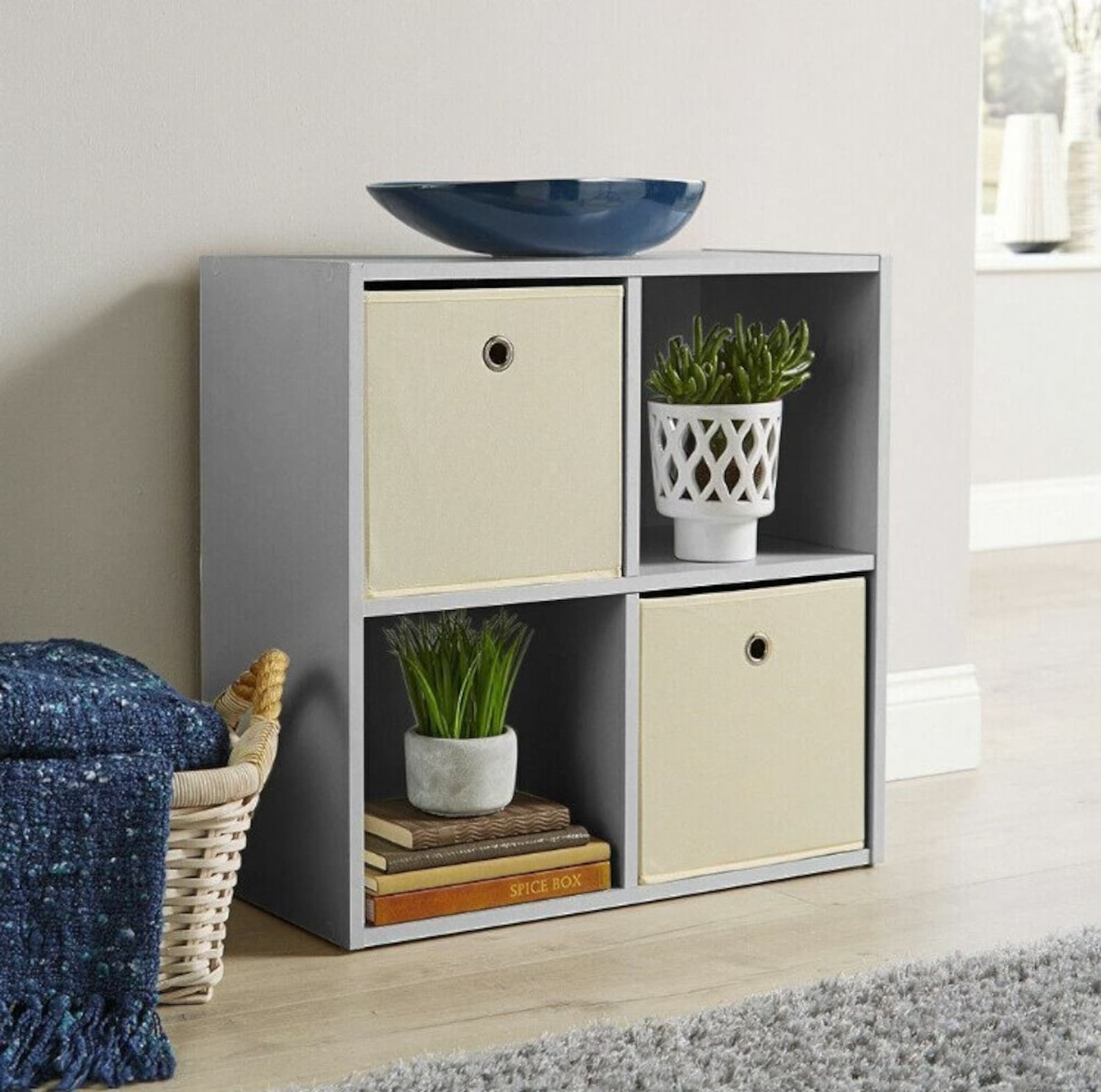 Grey Storage Cube 4 Shelf Bookcase Wooden Display Unit Etsy UK