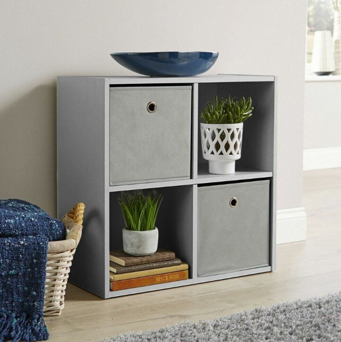 Grey Storage Cube 4 Shelf Bookcase Wooden Display Unit Etsy UK
