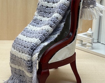 Blue and white dollhouse afghan in 1:12 scale
