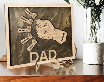 Fist Bump Dad and Kids Framed Sign, Dad Birthday Gift, Father's Day Gift for Dad, Gift Idea for Dad, Fathers Day Gift from Daughter Kids Son