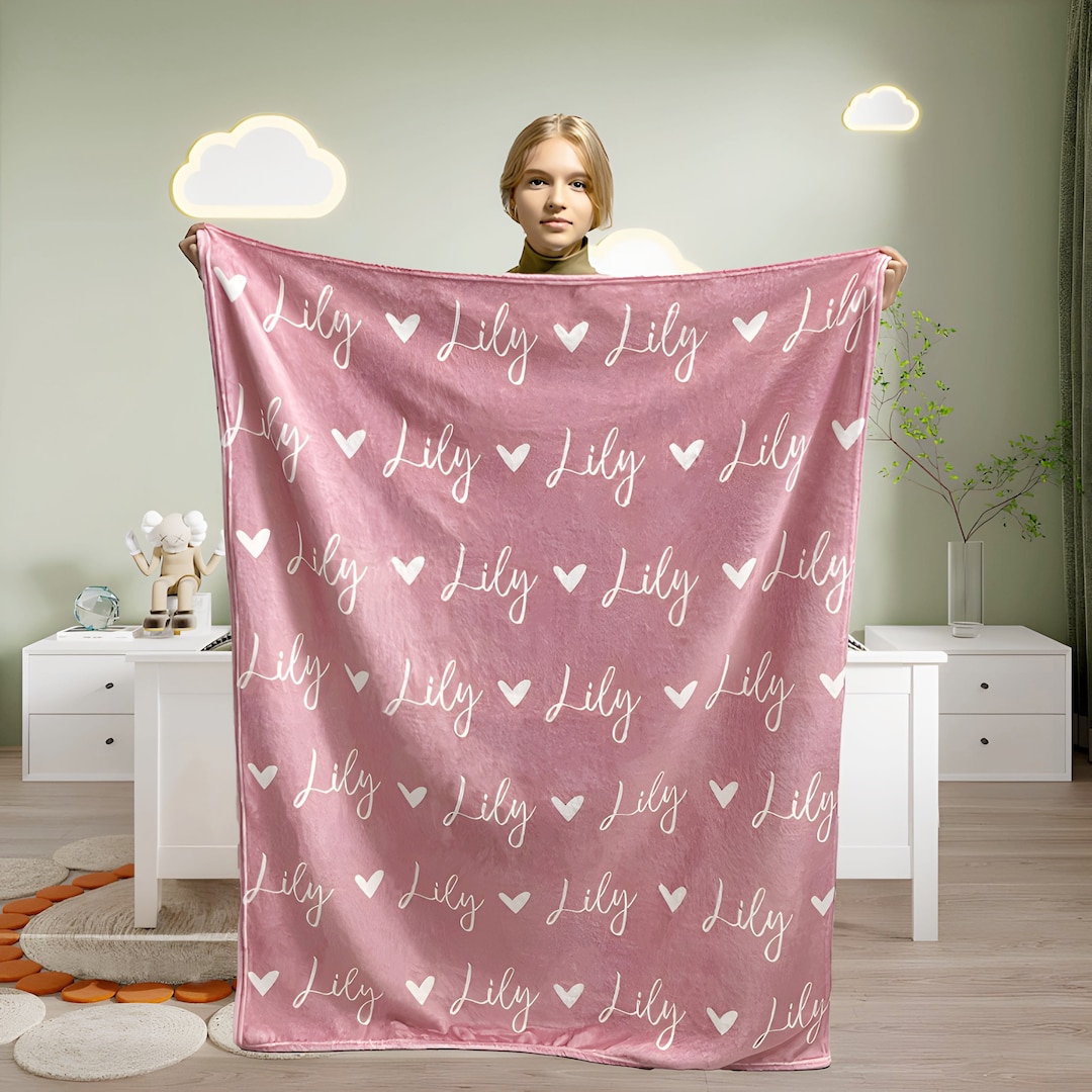 Personalized Girl Name Blanket, Custom Baby Blanket, Newborn Blanket