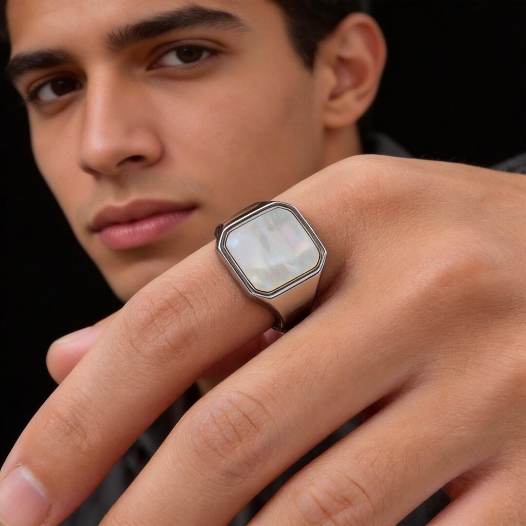 Minimalist Men's Ring | White Shell Ring for Men, Simple Design, Dainty ...