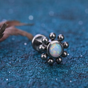 FIRE OPAL STUD - Sunflower Accent Studs, Cartilage Earrings, Silver Stud, Tragus, Helix, Conch Stud, Minimalist Stud Earrings, Stud Gifts