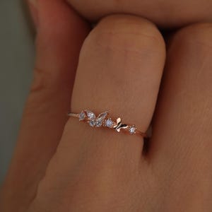 Rose Gold Butterfly Ring: CZ Pave 925 Sterling Silver Open Ring