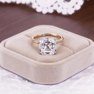 925 Silver Asscher Cut 14K Gold Plated Moissanite Ring