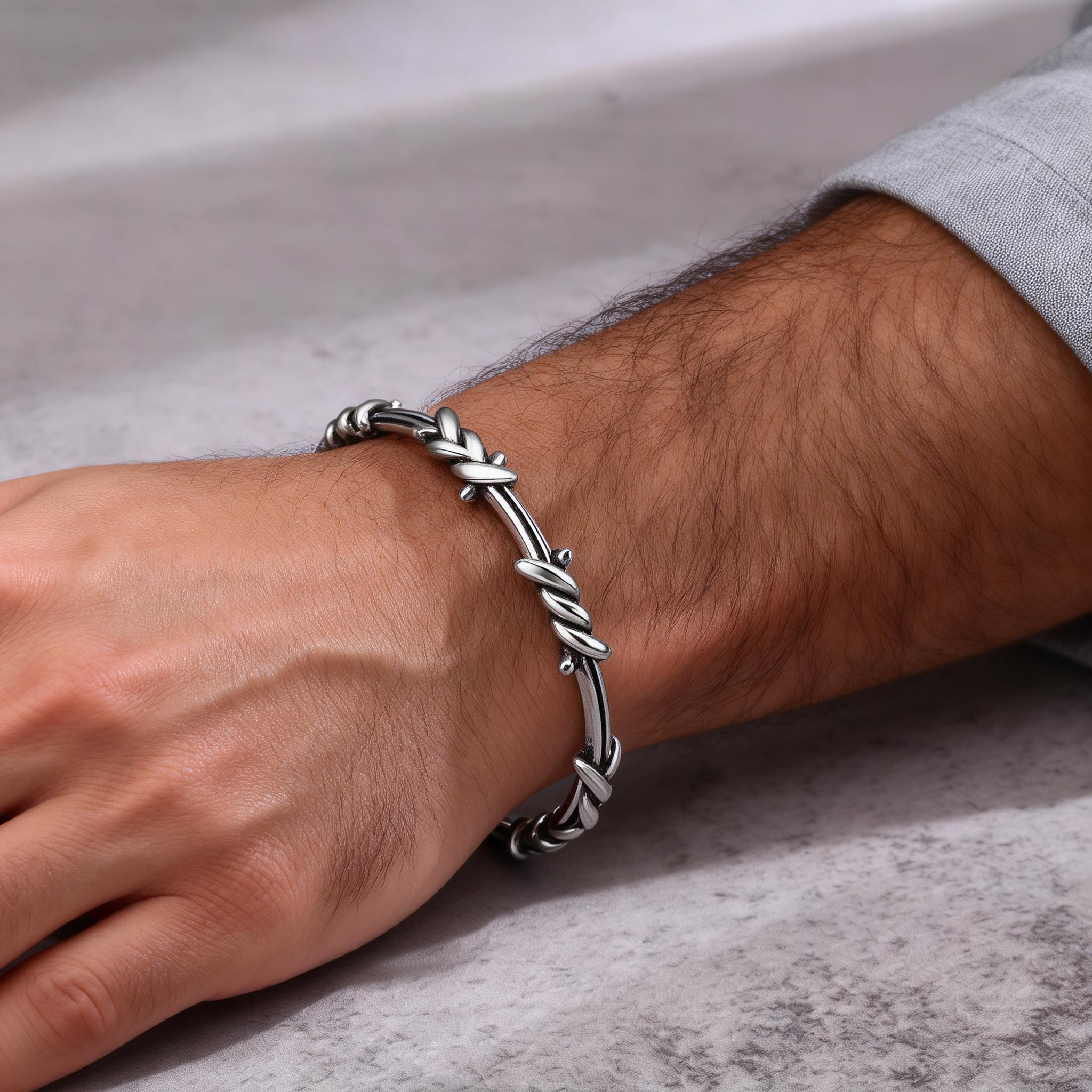 Men's Stainless Steel Thorn Bangle – Edgy Open Adjustable Cuff