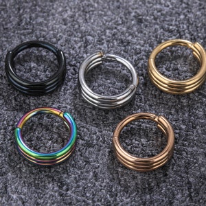 Hinged Segment Ring 316L Surgical Steel Triple Open Stack Nose Earring Hoop Nose Ring Rook